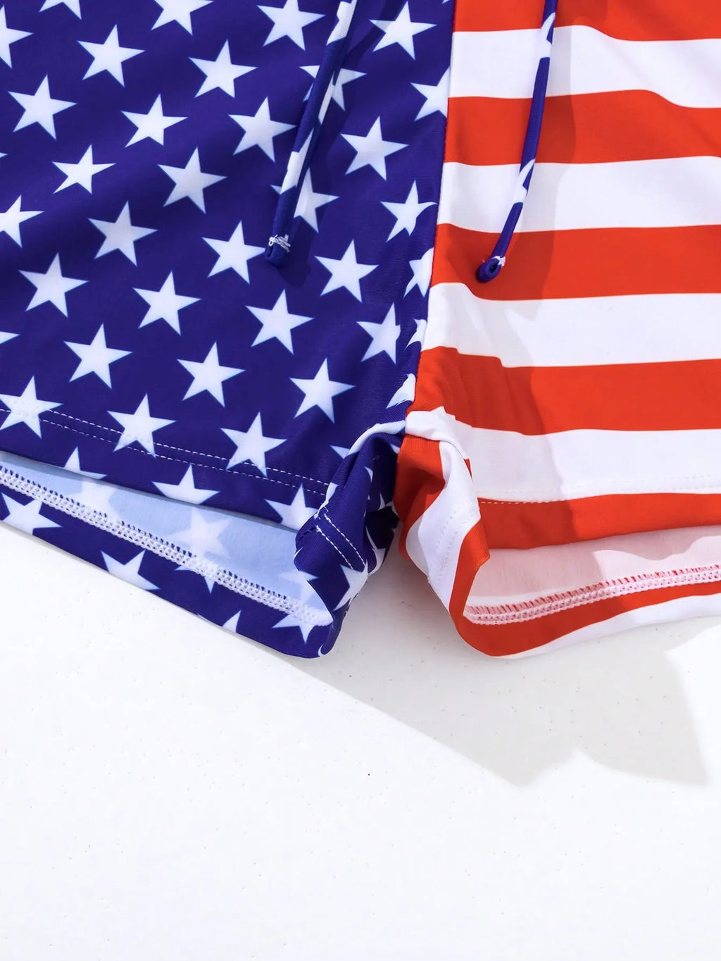 Women's high-waist boxer swimsuit with drawstring waist and stars and stripes pattern