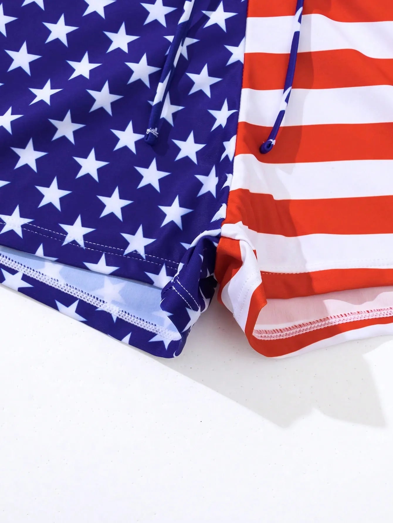 Women's high-waist boxer swimsuit with drawstring waist and stars and stripes pattern