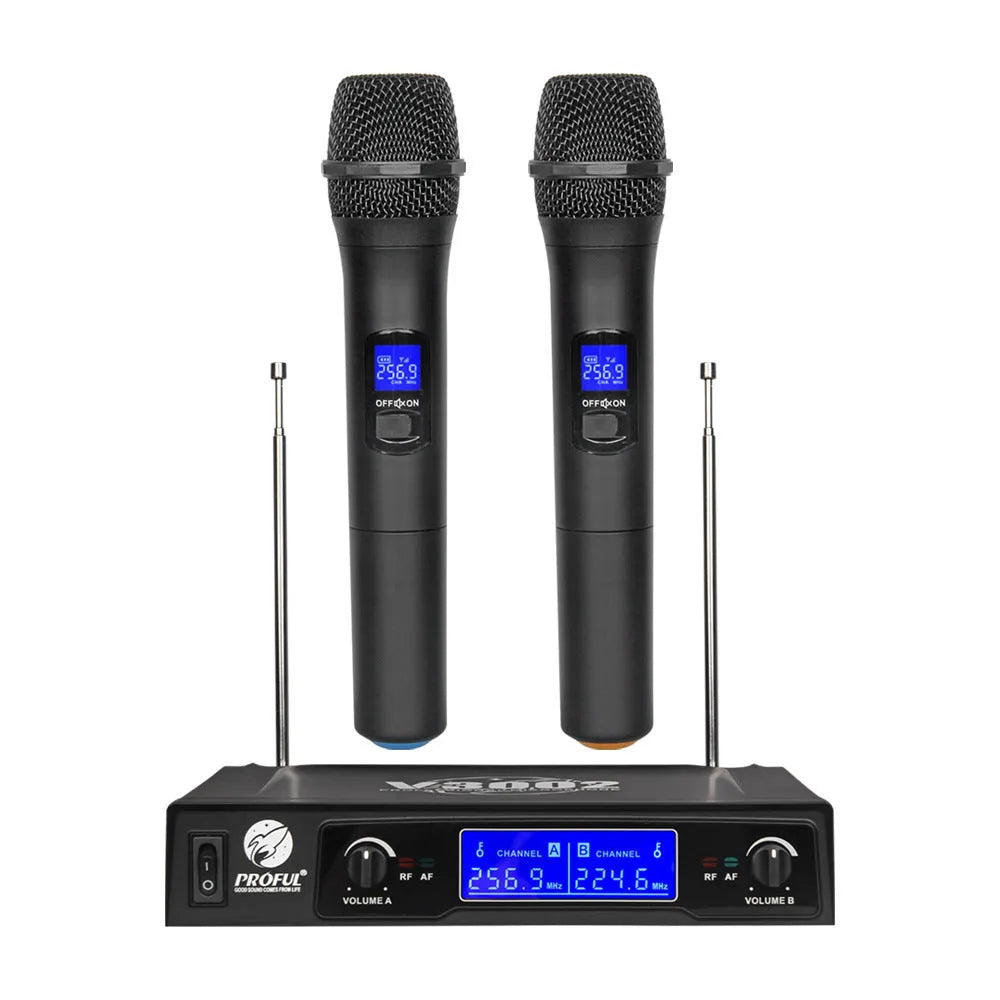 V-3002 wireless handheld microphone twin pack in black with transmitter and cables