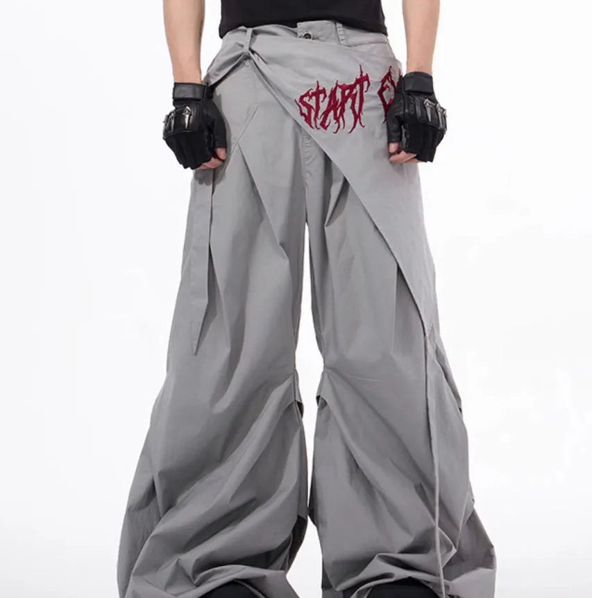 Korean style wide-leg pants for boys in black and grey solid colours