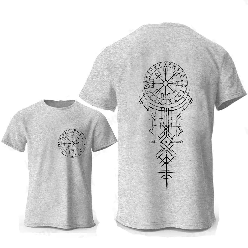 Men's pure cotton t-shirt with Viking Rune Compass heat transfer graphic in various colours