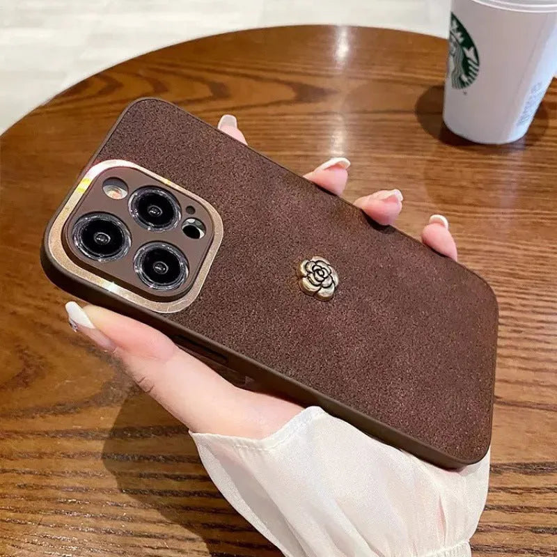 Brown PC silicone anti-fall phone case for iPhone 11 to 15 series with frosted finish