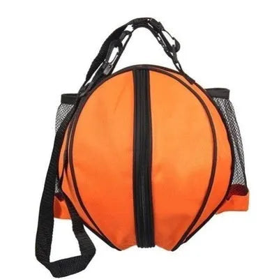 Black Oxford cloth basketball training bag with a single shoulder strap, shown next to a basketball.