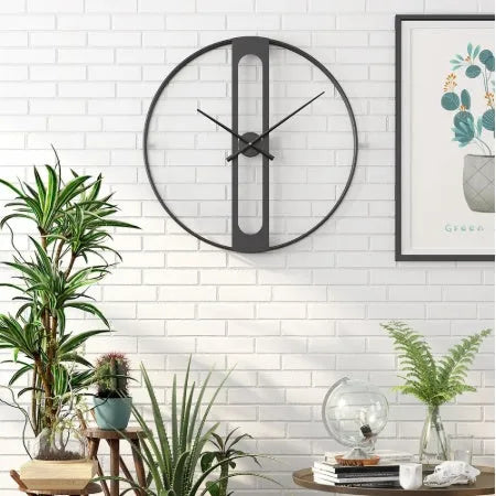 50cm round metal wall clock in black or gold finish with clear hour markers