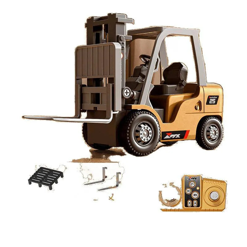 1:64 scale alloy remote control forklift toy with cargo hook and fork accessories on pallet