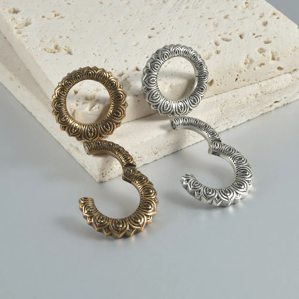 Retro magnetic earrings with hollow heart or lotus shapes in antique silver or ancient gold stainless steel