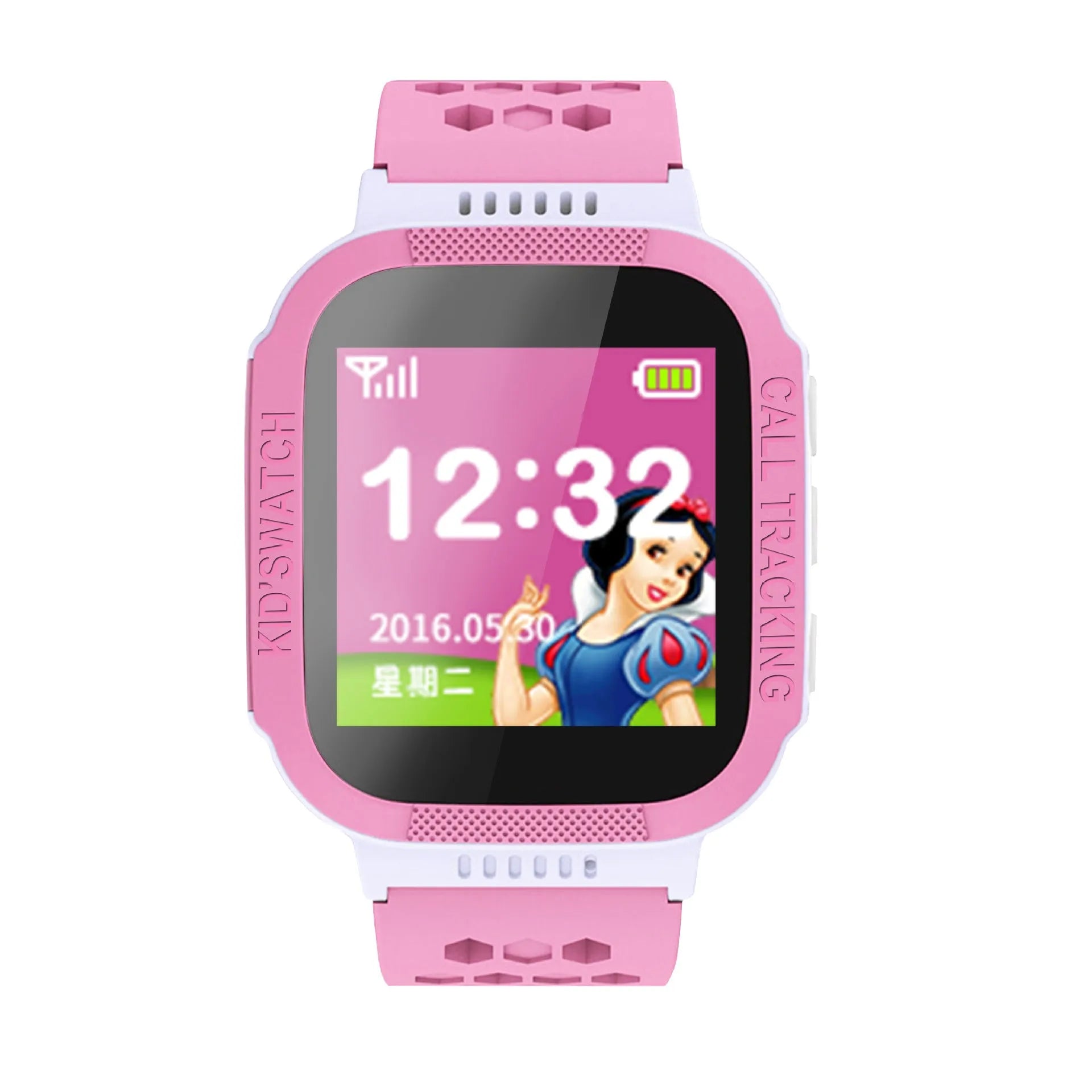 Blue and pink children's phone watch showing 1.44-inch IPS colour touchscreen display