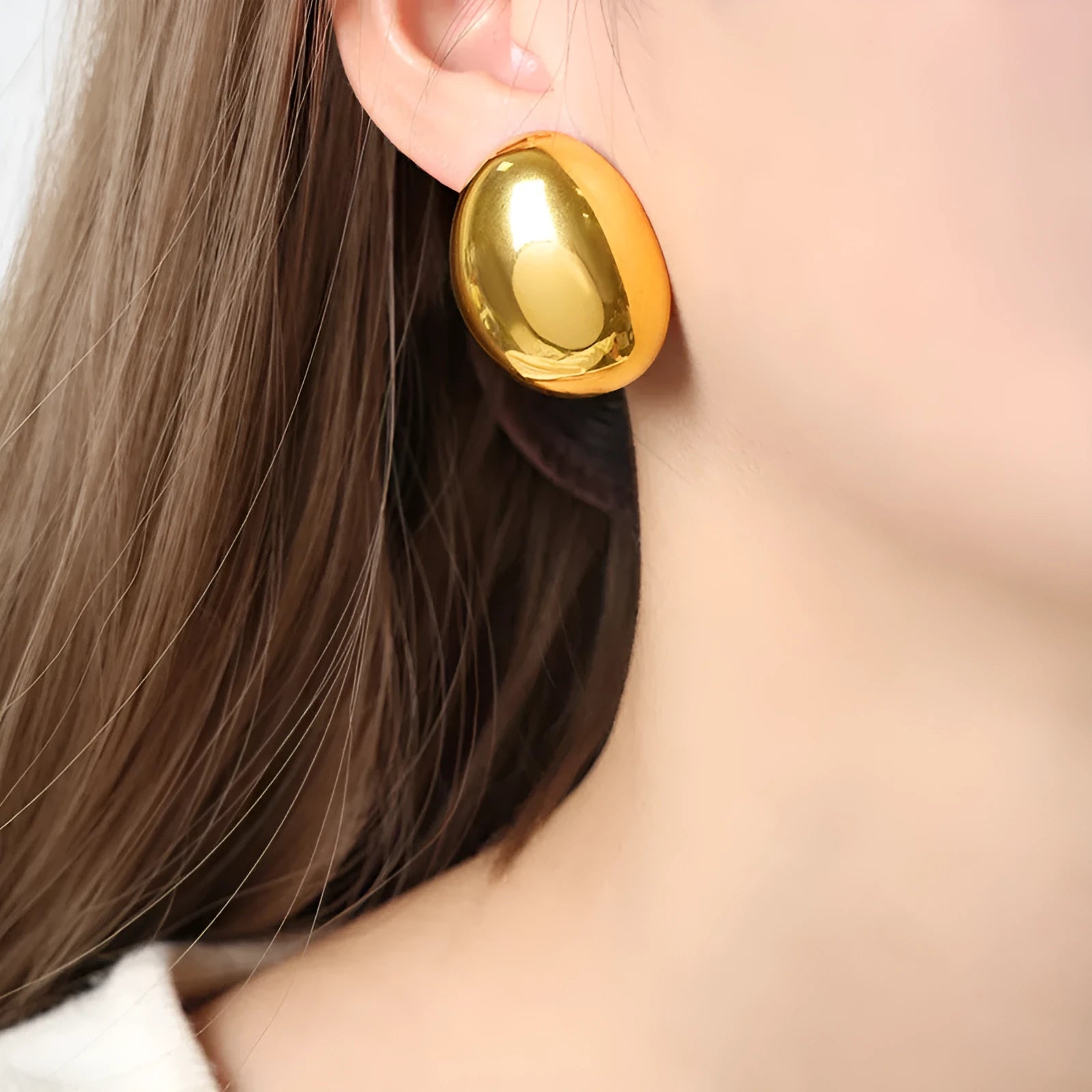 Geometric stainless steel ear studs with 18K gold colour electroplating and glazed surface finish