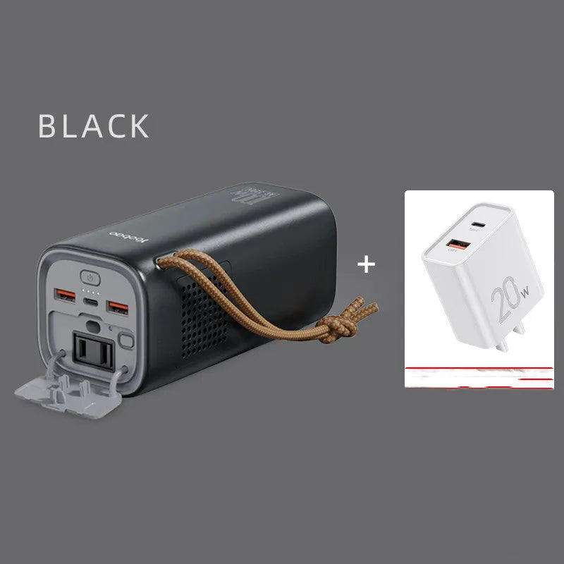 Black portable power bank with solar panel, showing dimensions of 70mm by 70mm by 162mm.