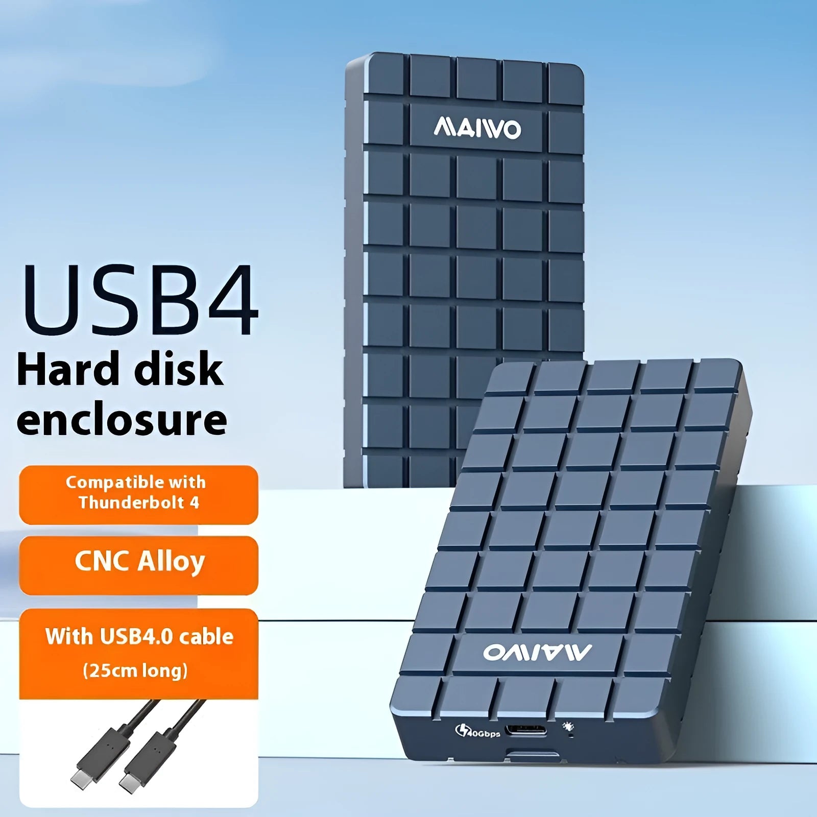 USB4 aluminium hard disk enclosure for NVMe M.2 SSDs with 40Gbps transfer speed