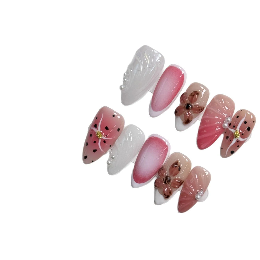 Hand-painted three-dimensional nail beauty patches with embossed candy patterns in almond shape