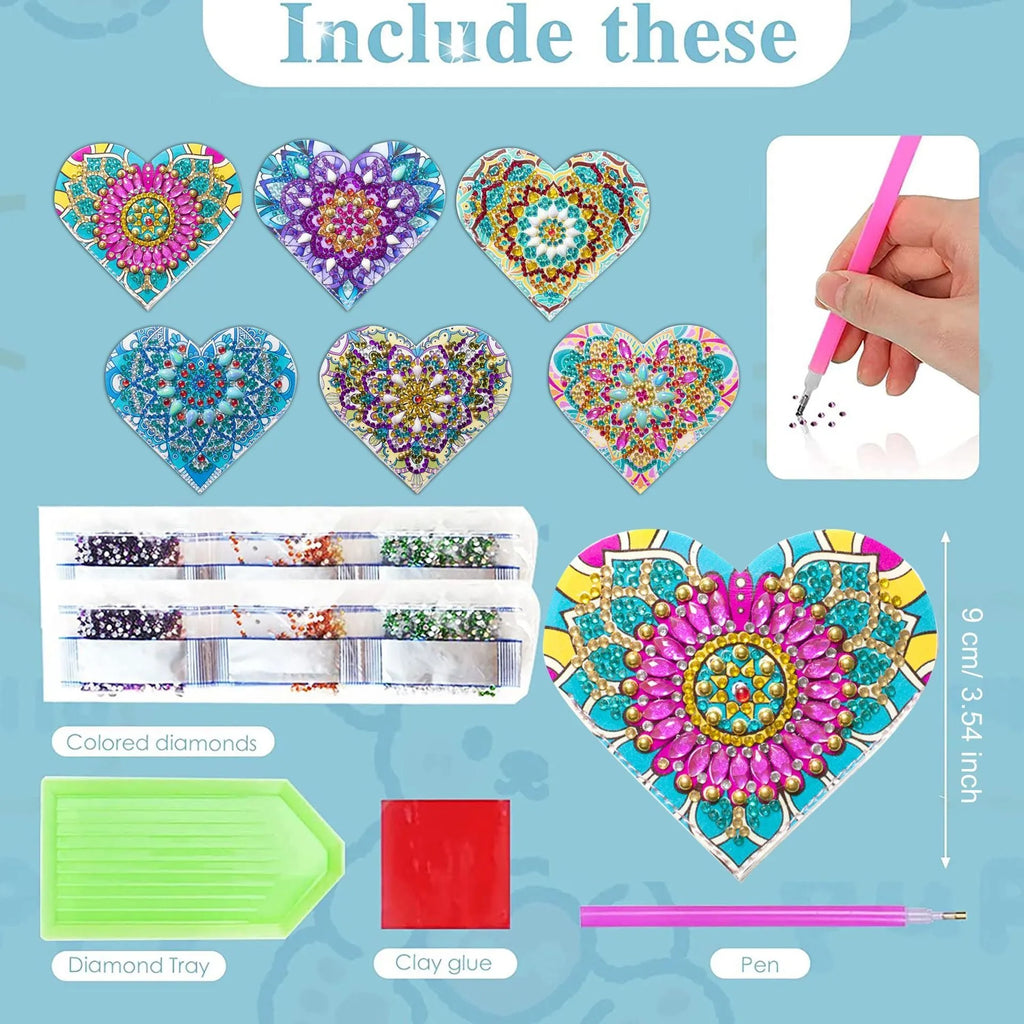 PU leather handmade bookmark set with crystal flower decorations, six pieces shown