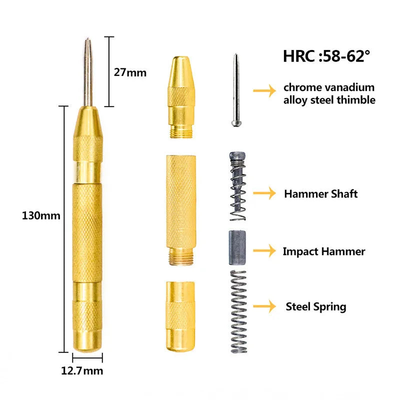 High-speed steel cone drill bit punch set with step bits and centre punch for metal drilling