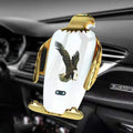 Black and gold wireless charging car phone holder with eagle design and suction cup mount