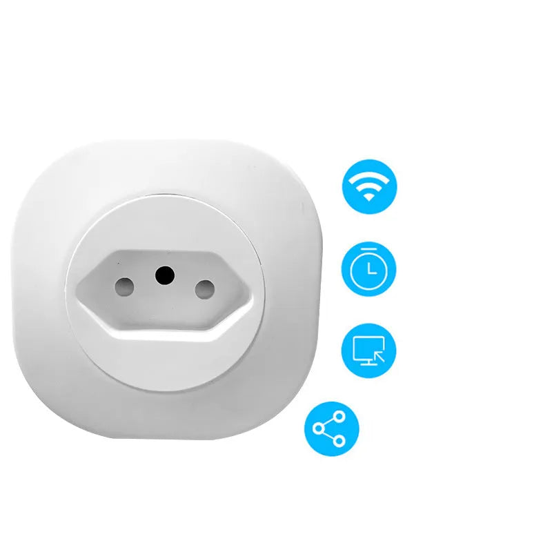 White smart socket plug with voice control, dimensions 70x70x72mm