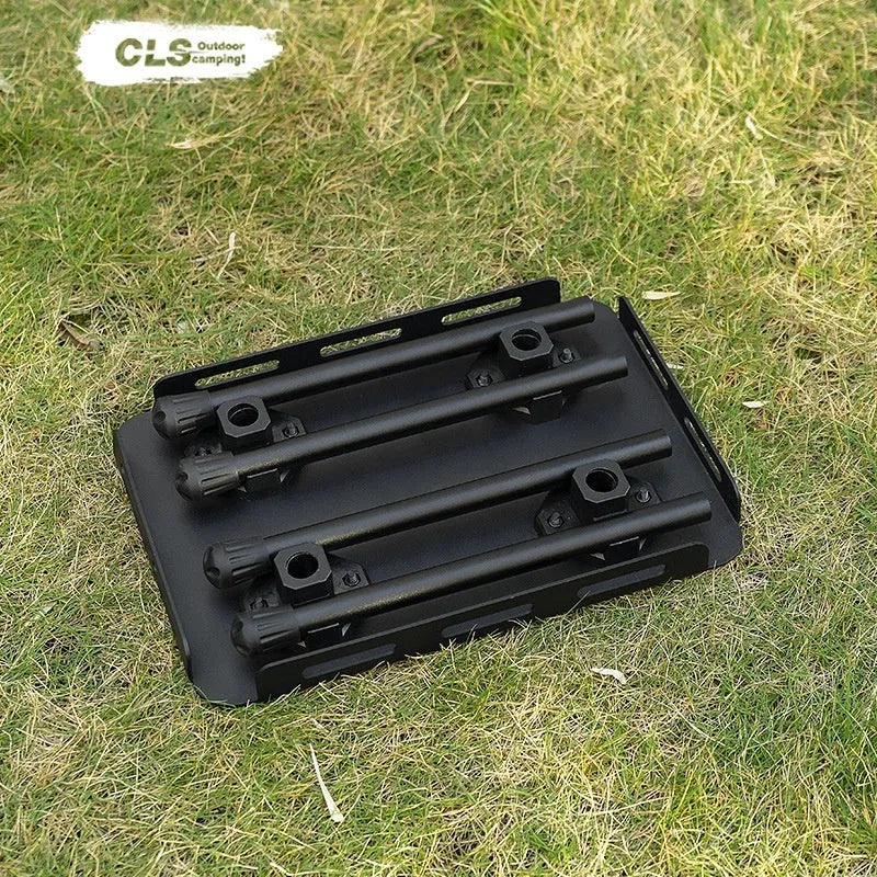 CLS aluminium folding table shown as a camping stool and converted into a raised mini table with retractable legs.