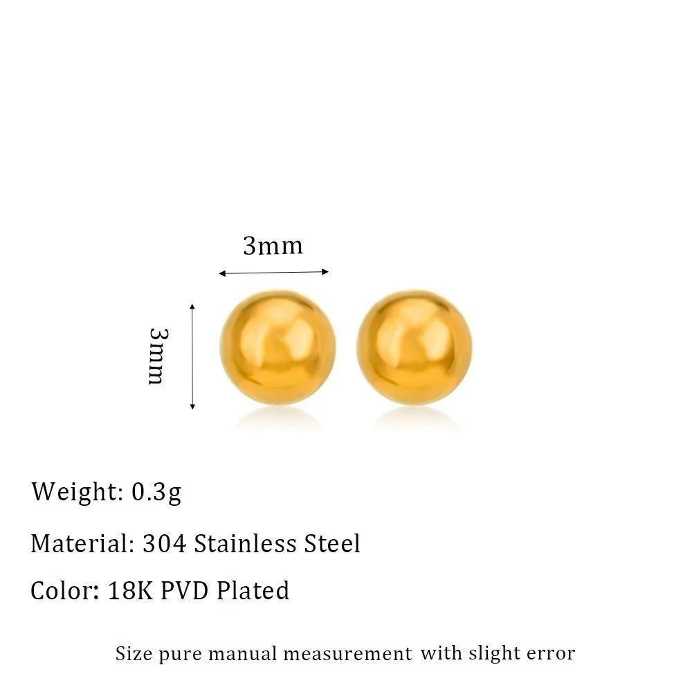 Stainless steel ball stud earrings with geometric round design in gold or silver electroplated finishes