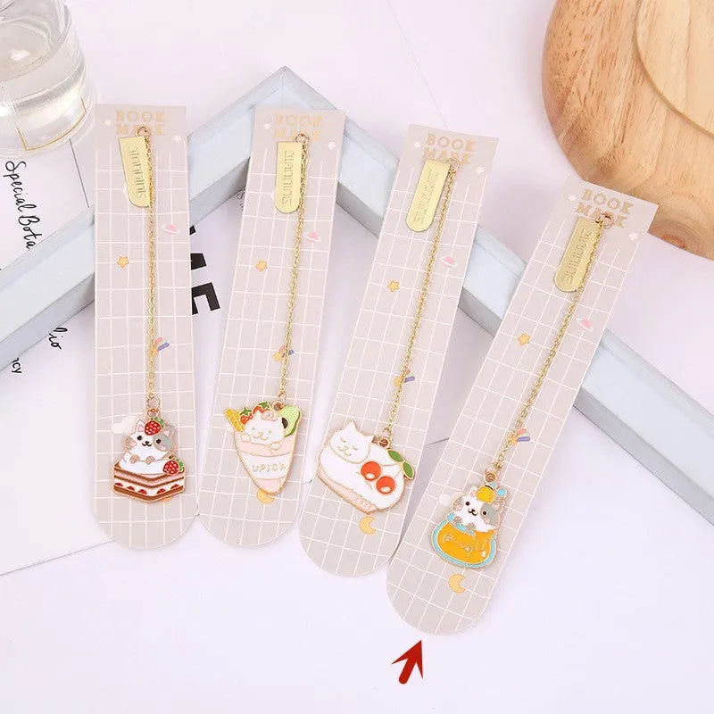 Jane Key Foodie cartoon cat metal bookmark in strawberry cake design