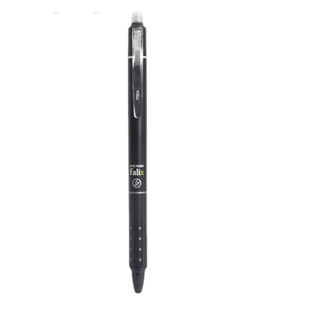 Hot erasable push gel pen with 0.5mm tip, plastic body, and push-button mechanism.