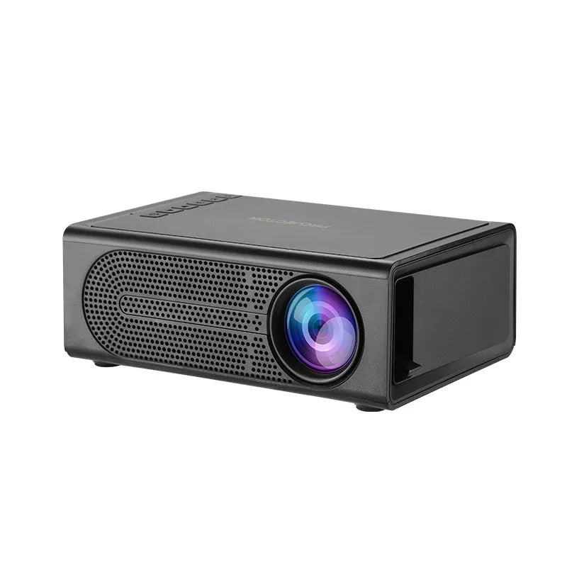 Black and white portable mini projector with wired mobile phone connection cable