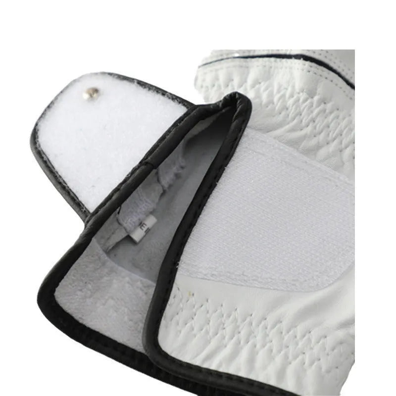 Men's white half sheepskin golf glove shown flat, highlighting the non-slip material.