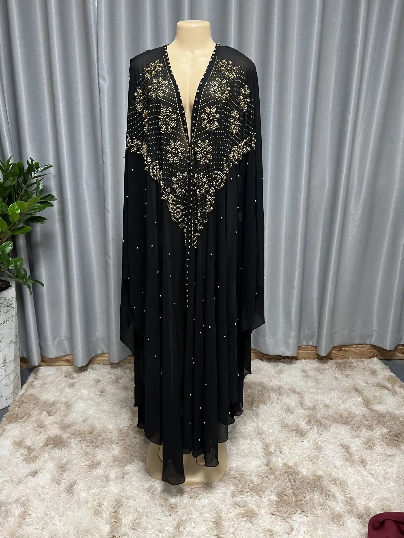 Muslim style chiffon cape shawl with rhinestone beading in multiple colour options