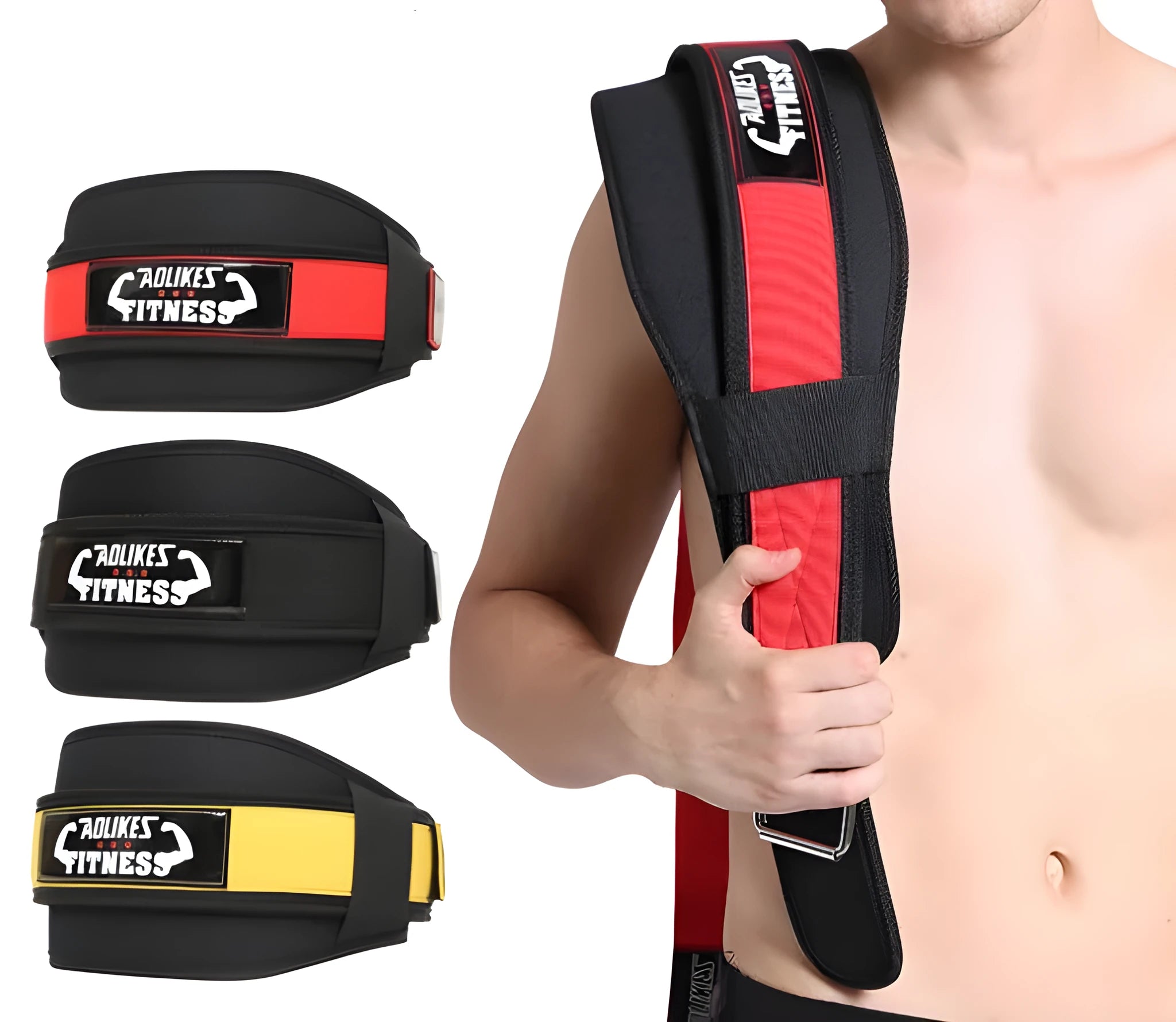 Nylon fitness weightlifting waistband belt in black, red and yellow colour options