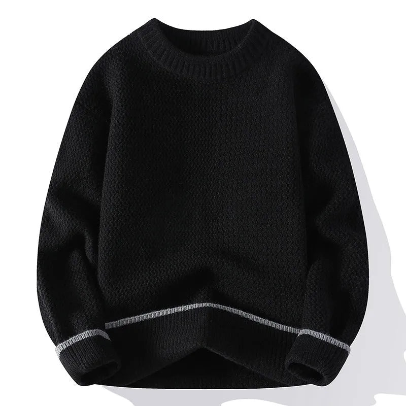 Men's loose fit chemical fibre blend sweater in grey colour showing round neck and long sleeve design