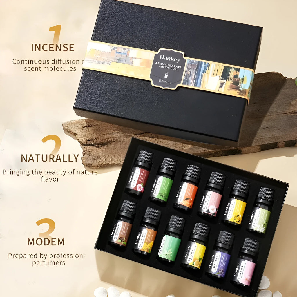 Boxed set of water-soluble aromatherapy essential oil bottles for fresh air function