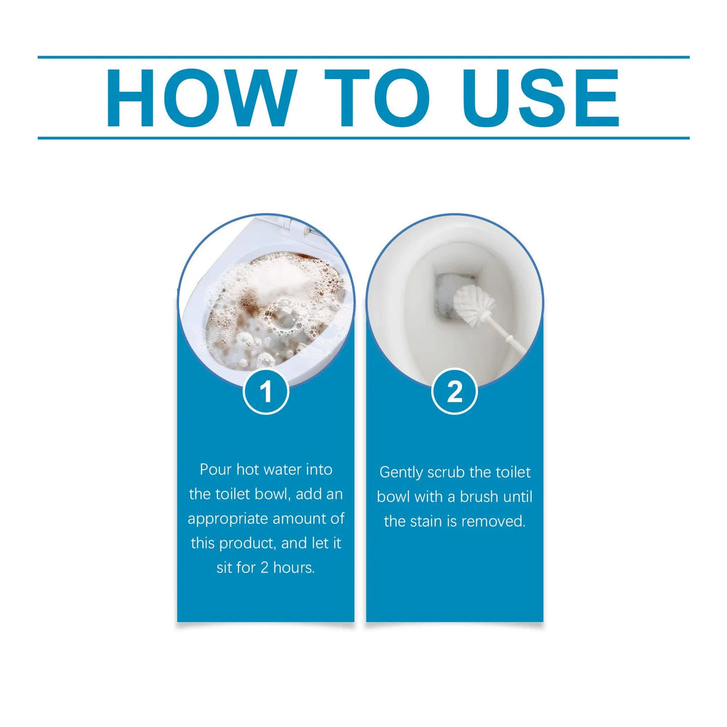 Pack of toilet cleaning powder showing four 30g sachets, 120g total, for descaling and stain removal