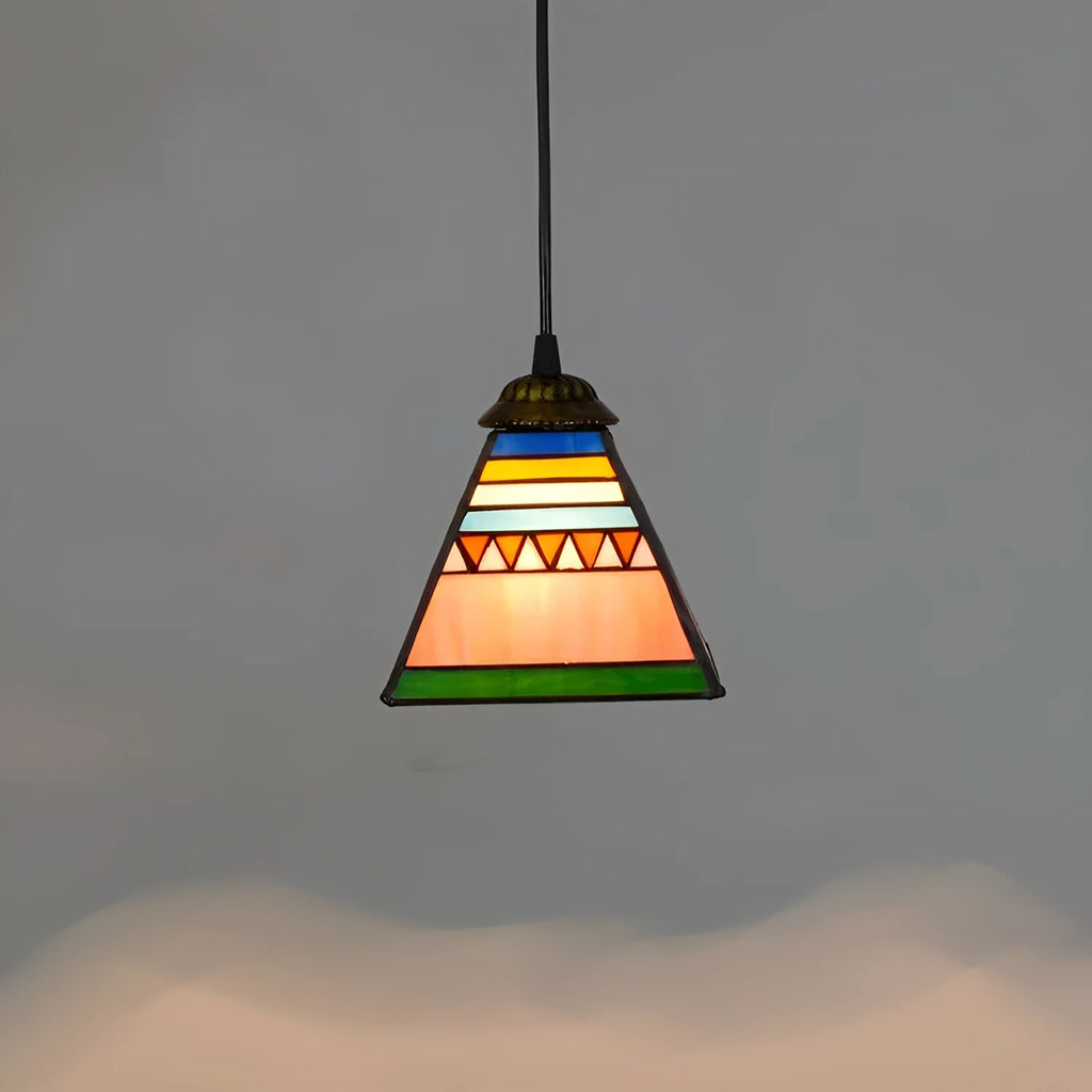 Coloured glass pendant droplight with 15cm diameter lampshade suspended on 90cm hanging fixture