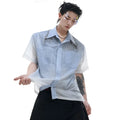 Blue to white gradient men's short-sleeved loose fit polyester shirt