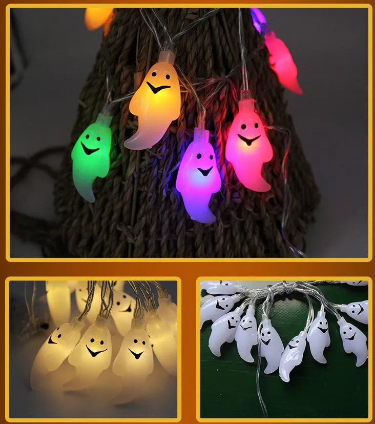 Halloween pumpkin LED string lights with ghost and bat decorations