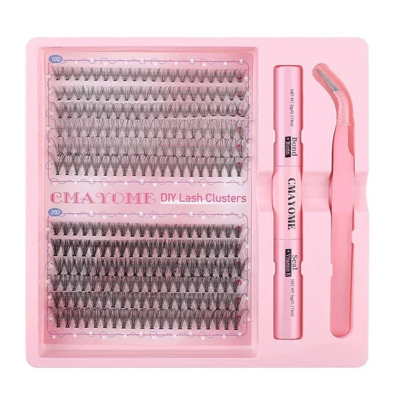 DIY single cluster false eyelashes set with four style options on a clear tray
