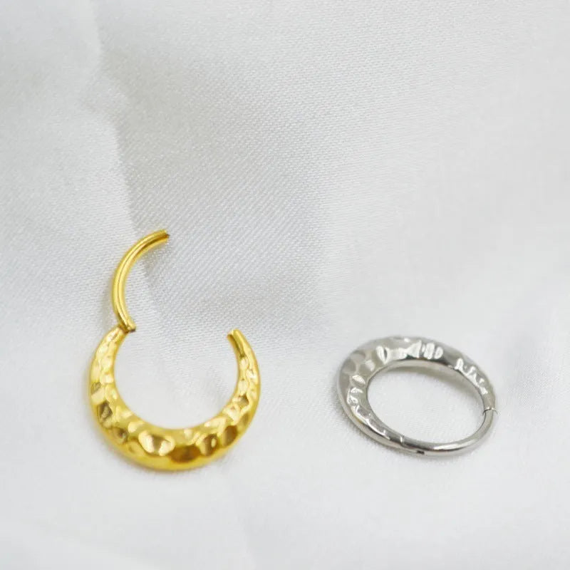 Titanium alloy concave-convex carved nose ring in gold or silver with ASTM F136 certification