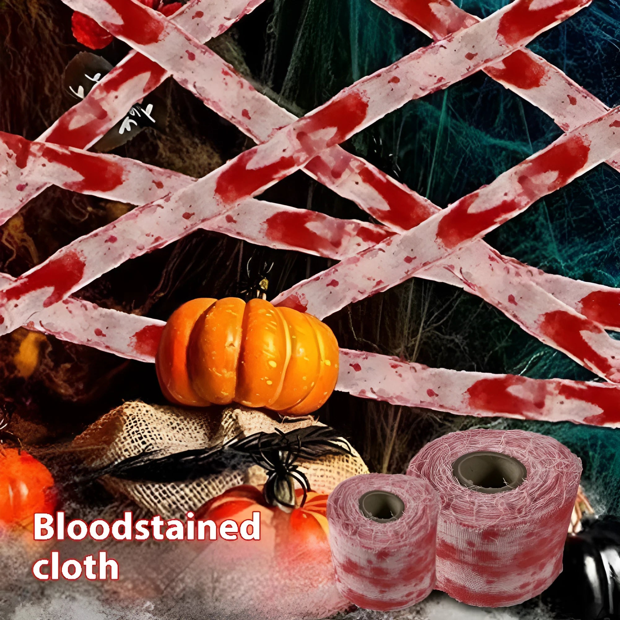 Halloween bloody horror dyed gauze bandage showing red polyester fabric with 8cm width