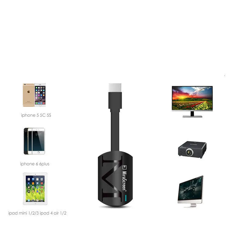 Black USB to HDMI screen mirroring dongle for mobile phones, measuring 52mm by 26mm.