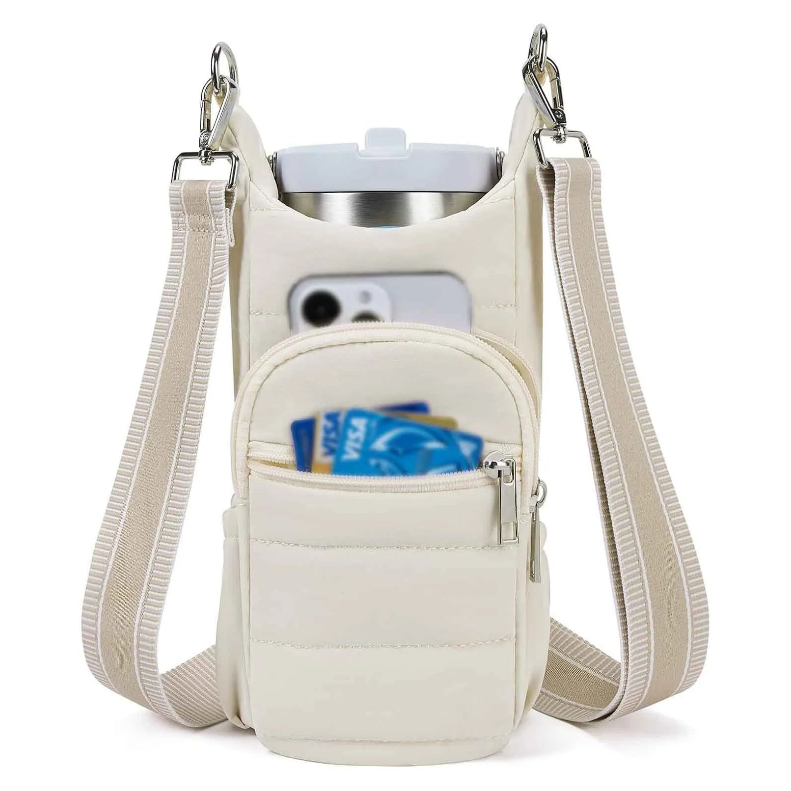 Cloth water bottle bag for bicycles in black, pink, and beige colour options