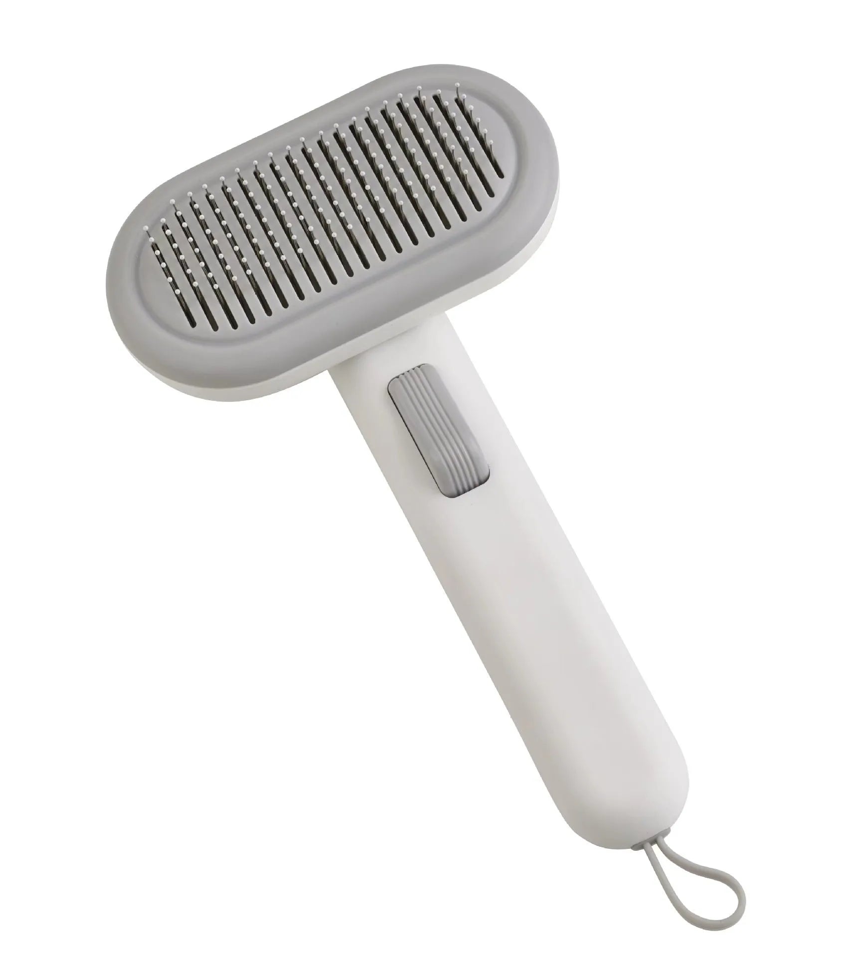Large pet grooming comb with stainless steel blades in light green colour showing one-click cleaning mechanism