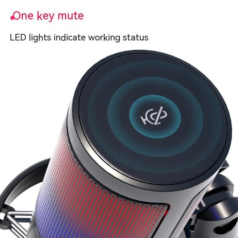 Condenser microphone with RGB lighting in black, white, or pink colours for live streaming