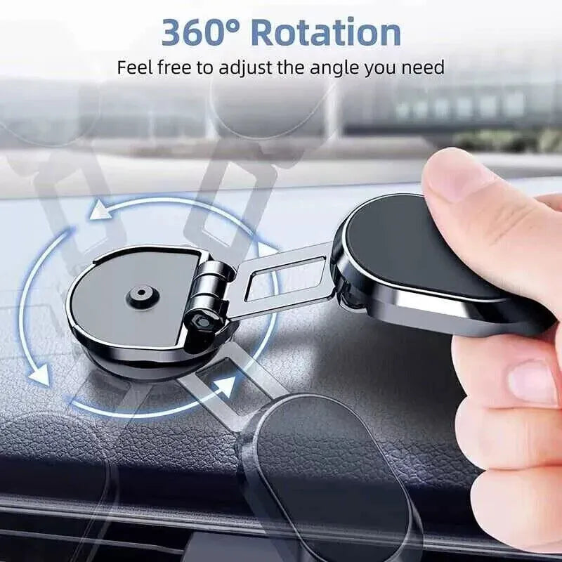 Chrome stainless steel magnetic car phone holder with foldable bracket and dashboard mount