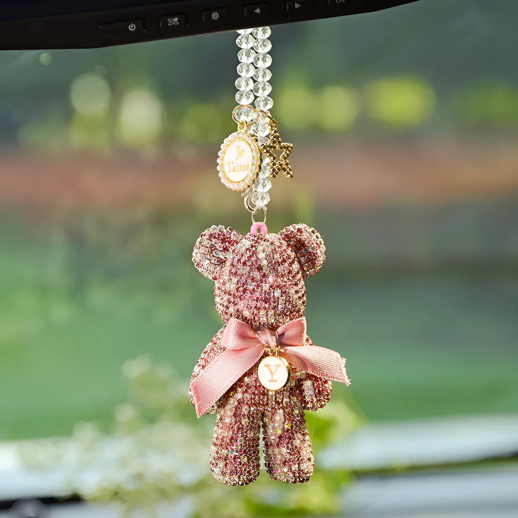 Violent Bear design car rearview mirror pendant with crystal rhinestones in 5x9cm size