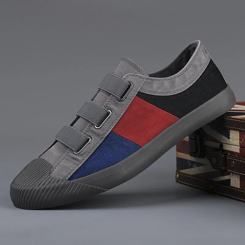 Men's low-top canvas sneakers with elastic band in beige colour