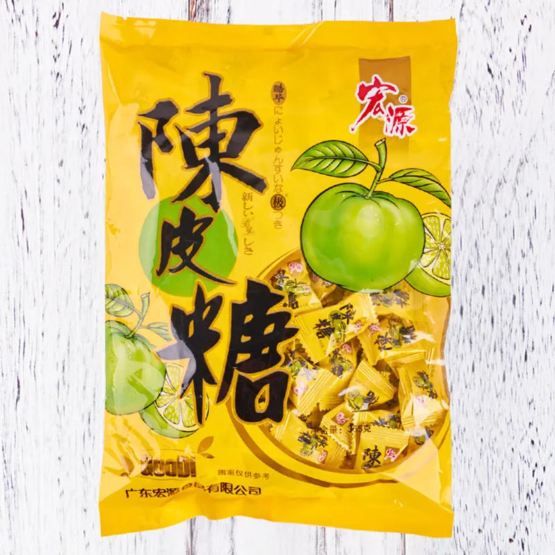 Bag containing separate packs of Plum Sugar, Guava, and Tangerine Peel flavoured hard candies.