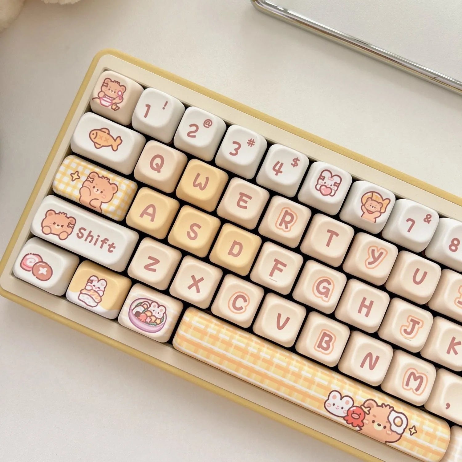 Rabbit Bear Restaurant themed mechanical keyboard keycap set with 140 PBT keys