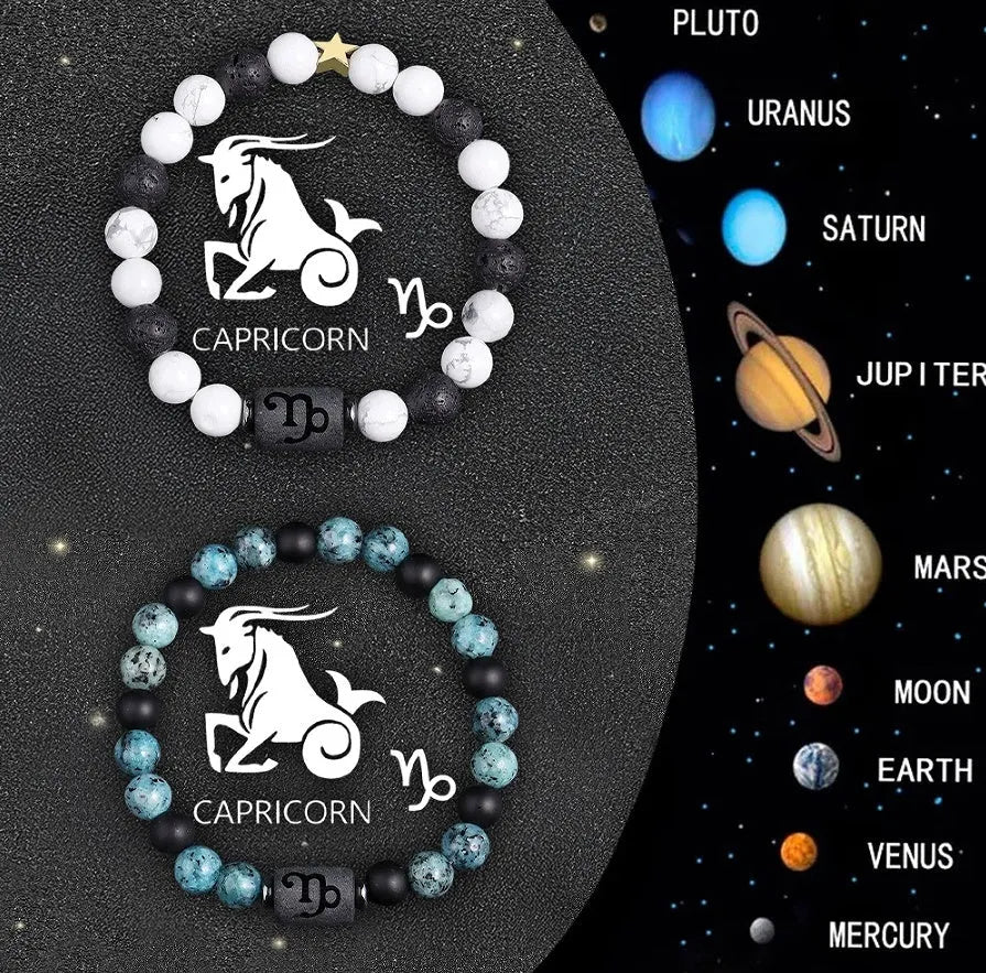 Set of two natural stone beaded bracelets for zodiac signs.