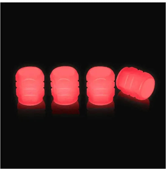 Rubber luminous tyre valve caps in multiple colours showing pack size options for bicycle and motorbike wheels