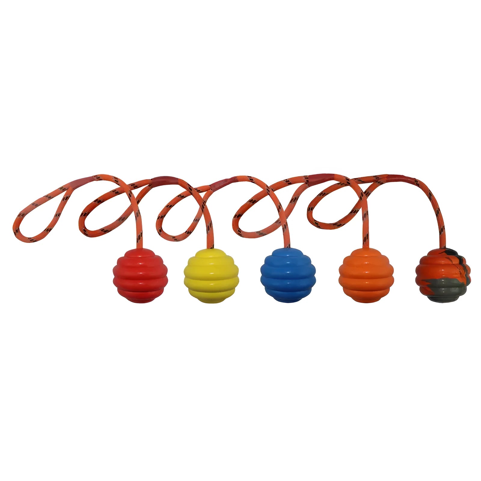 Rubber dog training ball with rope knot texture in assorted colours