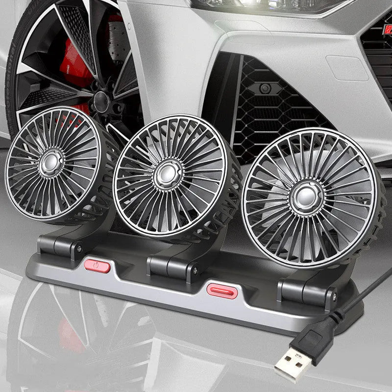 Automotive triple head cooling fan with adjustable heads and 1.3 metre power cable