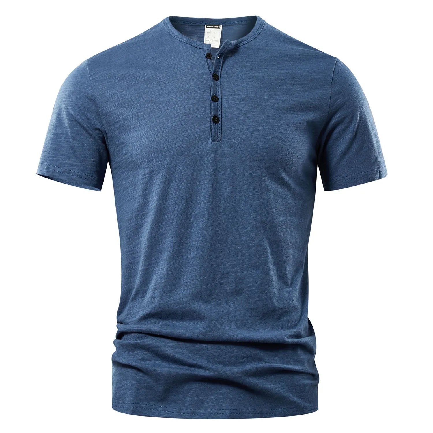 Men's slub cotton short sleeve T-shirt in a solid colour on a hanger, showing the textured fabric and British style cut.